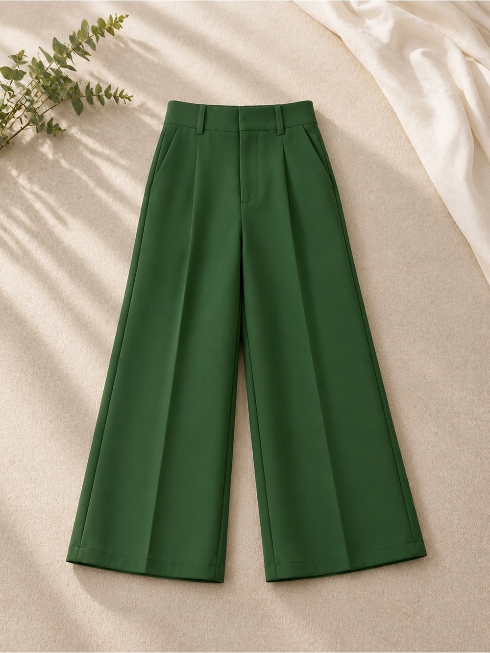 Zara Forest Green High-Rise Wide Leg Trousers